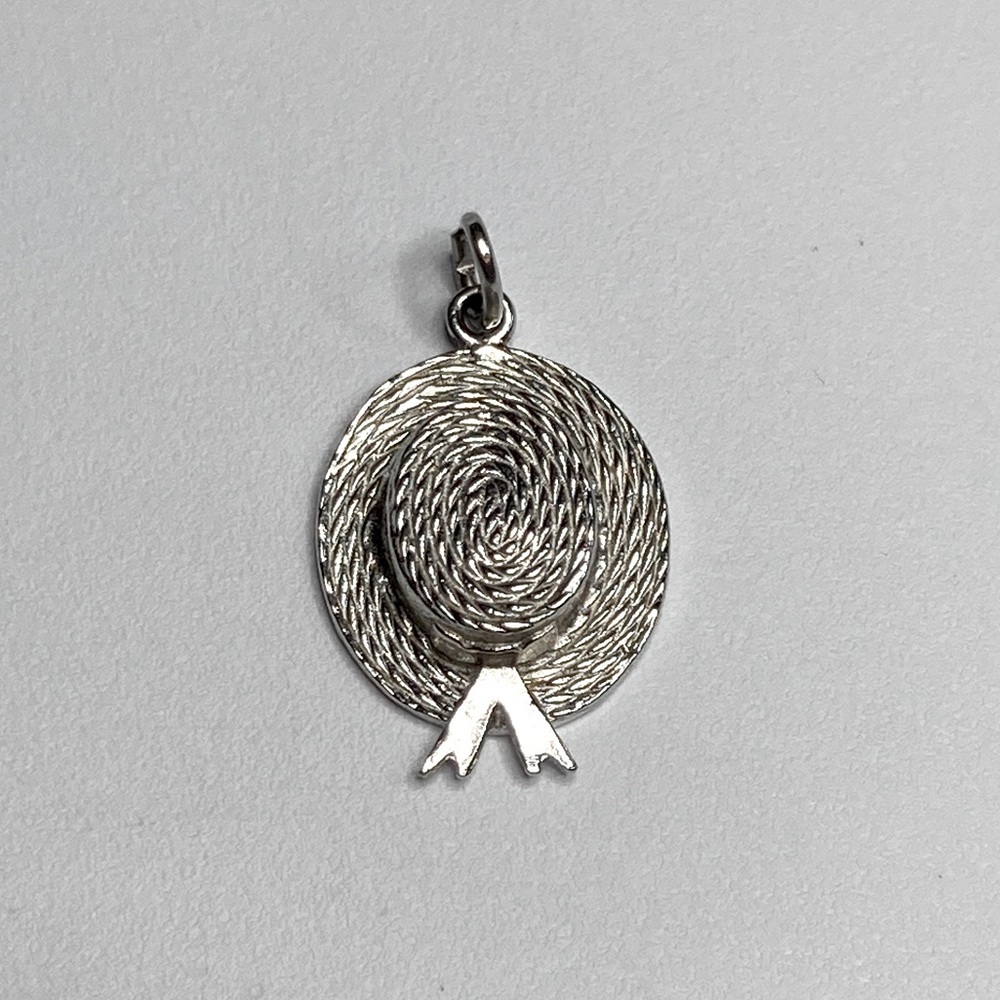 Vtg Sterling Silver Woven Hat w Ribbon Charm .9”
